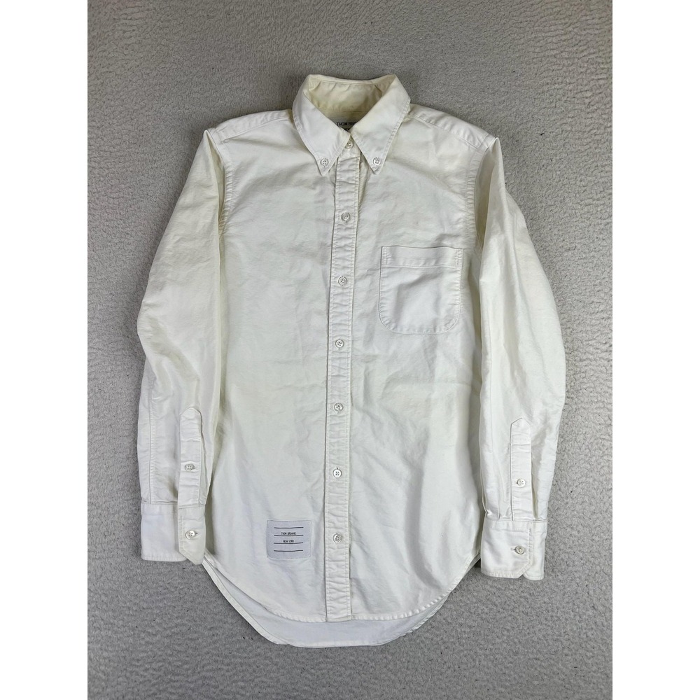 Thom Browne Shirt Mens 38 White Cotton Button Down Long Sleeve Slim Fit Italy